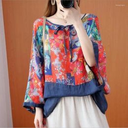 Women's Blouses Ethnic Style Summer Clothing Loose V-neck Tie Up Top Appears Blouse Covers Flesh O Neck Bat Sleeve Shirt For Women Tops