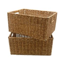 Baskets HandWoven Rectangular Rattan imitation Basket Fruit Tea Snack Bread Picnic Cosmetic Storage Box Kitchen Household Tools