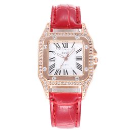 패션 스퀘어 다이아몬드 스터드 여성 벨트 시계 간단한 로마 숫자 라인톤 쿼츠 여자 시계