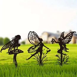 Garden Decoration Elf Fairy Metal Statue Art Lawn Courtyard Mushroom Silhouette Outdoor Card Insertion