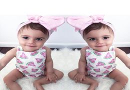 Baby Girls Rompers 2018 New Summer Watermelon Printed Romper Pink Headband 2 pcs Set INS Infant Toddlers Jumpsuit Outfits kids c3200252