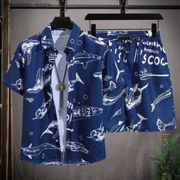 Men's Tracksuits Mens Hawaii Beach Set Single Chest Short Sleeve Leisure Summer Vacation Travel Set Q240314