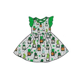 Girl's Dresses Saint. Parker girl dress with small flying sleeve on normal knee skirt clover leaf pattern milk silk fabric 240315