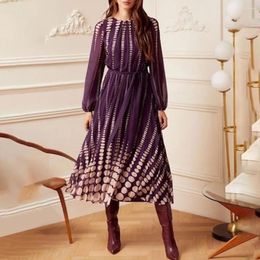 Casual Dresses A Line Flowy Dress A-line Midi For Women Long Sleeve O-neck Streetwear Spring Autumn Dot Print Fall