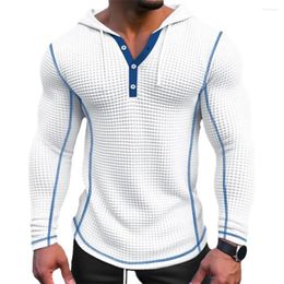 Men's Hoodies Men Polyester Hoodie Casual Stylish Waffle Cotton With Slim Fit Button Closing For Fashionable