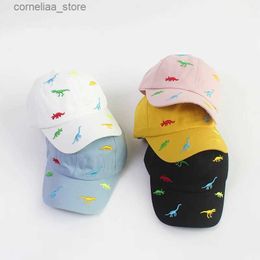 Ball Caps RICYGVM Dinosaur Embroidery Kids Baseball Hat Solid Color Children Peaked Cap Cotton Baby Duck Tongue Cap Boy Girl Sun Virsos Y240315