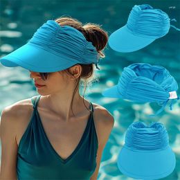 Wide Brim Hats Beach UV Protection Stylish Pleats Women Cap Empty Top Sun Hat Pleated Visor Outdoor Sports Summer Breathable