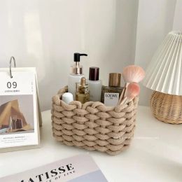 Baskets Cotton Rope Woven Storage Basket Handmade Organiser Basket for Home Decor Picnic Makeup Brush Desktop Sundries Organiser