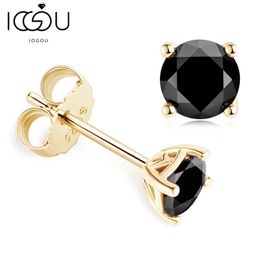 IOGOU Trend 5mm Black Earrings Studs for Men Women Silver 925 Yellow Gold Earring Four Prong Round 240227