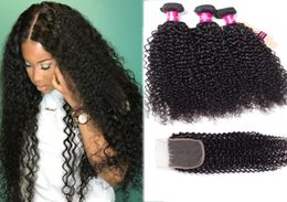 8A Brazilian Hair Body Wave Straight Loose Wave Kinky Curly Deep Wave 3 Bundles With 4X4 Lace Closure Unprocessed Virgin Human Hai9724101