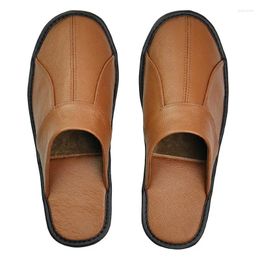 Slippers Men's Luxury Cow Split Leather Handmade Shoes Men Home Spring Slip On Soft Comfortable Brown Bedroom Indoor Flat