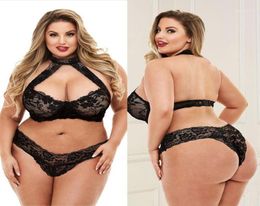 New Lingerie Sets Plus Size Women Sexy Underwear Erotic Bra And panties Halter Lace Suit For Fat Female 3XL 5XL Sleepwear16152543