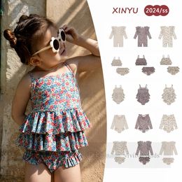 Children printed two-piece swimsuits kids long sleeve sun protection quick drying swimming girls bikini SPA beach pool bathing suits Z7187