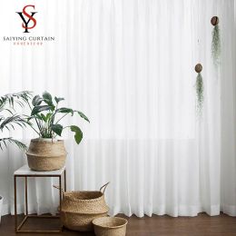 Curtains Korean Chiffon White Sheer Curtains For Living Room Tulle Curtain Bedroom Kitchen Window Treatment Finished Voile Drape Blinds