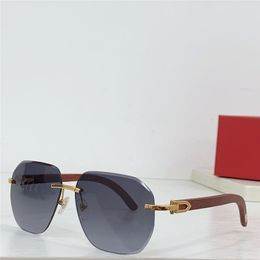 New fashion design pilot sunglasses 8200769 metal frame rimless cut lens wooden temples simple and popular style versatile UV400 protection glasses
