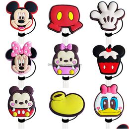 Drinking Sts 28Colors Childhood Cartoon Mouse Duck Bear Sile St Toppers Accessories Er Charms Reusable Splash Proof Dust Plug Decorati Othed