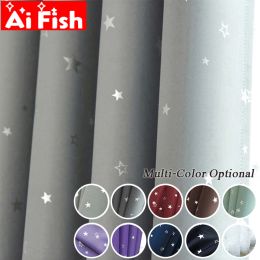 Curtains Shiny Stars Children Cloth Curtains For Kids Boy Girl Bedroom Living Room Blue/Pink Blackout Cortinas Custom Made Drape wp123#40