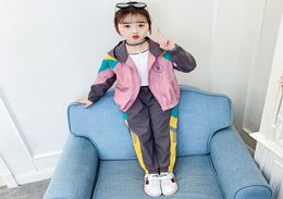 Spring Autumn Kids Girls Kpop Sports Clothing Set Baby Colorblock Windbreaker Sportswear Pants Youth School Uniform Tracksuit Se3538225