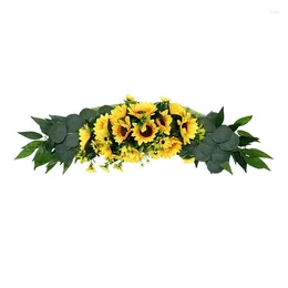Decorative Flowers Floral Swag Artificial Sunflower Eucalyptus Wreath For Door Wedding Party Mirror Tabletop Chair Home Decoration