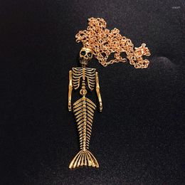 Pendant Necklaces 1pc Mermaid Skeleton Metal Halloween Necklace Steampunk DIY Handmade Skull Jewelry Gift For Women
