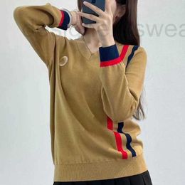 Damenpullover Designer trendige Marke gestreifter Band langärmeliger bestickter Pullover vielseitig für Herbst und Winter warmer Rundhals-Paarstrick UF36