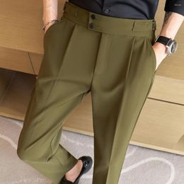 Men's Suits 2024 British Business Casual Suit Pants Men Clothing Solid Button Formal Wear Slim Fit Male Straight Office Trousers L88