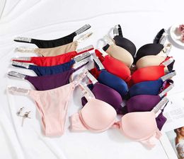 Star Same Style Brand Letter Rhine Underwear Set Sexy Brief Push Up Bra Panty 2 Piece Sets For Women Lingerie Pink6716233