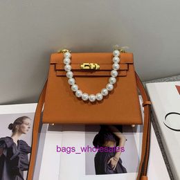 Handbag Export Clearance Promotion 2024 New Palm Cowhide Pearl Chain Bag Fashion Leather Handheld