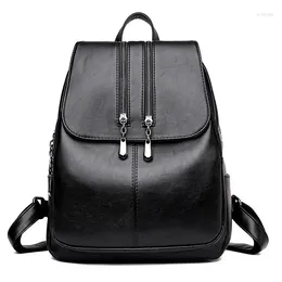 School Bags Women Soft Leather Backpacks Female College For Teenager Girls Double Zipper Vintage Retro Travel Backpack