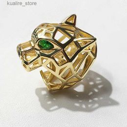 Cluster Rings Most Popular Animal Style Gold Color Plated Hollowed-out Leopard Head Rings for Men and Women Birthday Party Finger Jewelry L240315