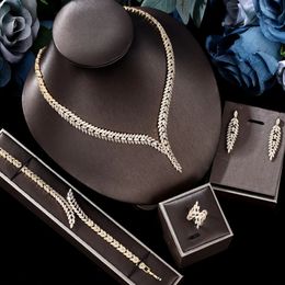 4 Piece Set Nigeria Bride Cubic zirconia Dubai Necklace Bracelet Earrings CZ Crystal Wedding Jewelry Set 240402