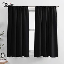Blackout Short Curtains for Bedroom Opaque Blinds Curtain for Window Living Room Kitchen Treatment Ready Made Small Drapes 240307