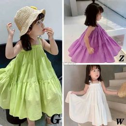 Girl's Dresses Girls Summer Dresses 2024 Korean Style Cool Casual Kids Clothing Big Hemline Cake Princess sudress Beach 1-7Y 240315