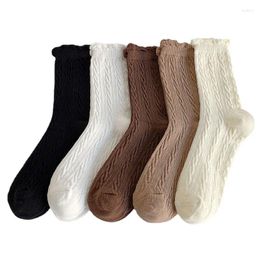 Women Socks 2 Pairs Fashion Woman Soft Lace Spring Solid Colour White Striped Retro Harajuku Lolita Sexy Female Middle Tube Sock