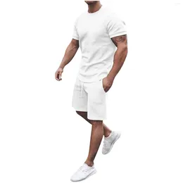 Men's Tracksuits Men 2 Piece Outfits Summer Casual Muscle Short Sleeve Tee Shirts And Classic Fit Sport Shorts Set Daily Fitness Workout