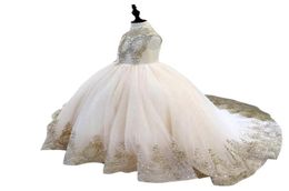 Sweety Gold Sequins Little Girls Pageant Dresses Kids Ball Gowns Puffy First Communion Dress Birthday Party Long Train Flower Girl5371593