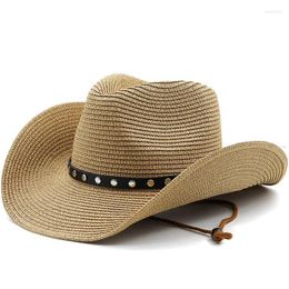 Berets Soft Simple Panama Natural Cowboy Shaped Straw Hat Summer Women/Men Wide Brim Beach Sun Cap UV Protection Fedora