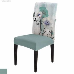 Chair Covers Watercolour Flower Butterfly Stretch Chair Cover for Dining Room Banquet Hotel Elastic Spandex Seat Chair Covers L240315