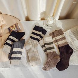 Women Socks Autumn Japanese Wool Stripe Harajuku Thick Korean Style Girls College Hosiery Middle Tube