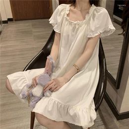 Women's Sleepwear Short Sleeve Pyjamas Dress Solid White Summer Sexy Lingerie Korean Fashion Pijama Casual Home Nightgown Female Dresses