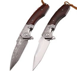 High Quality Tactical Folding Knife M390/VG10 Damascus Steel Blade Wood & Steel Head Handle Outdoor Camping Ball Bearing Flipper Folding Knives