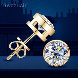 Luxury 925 Silver Earring Original Certified Plated 18k Yellow Gold 2ct Diamond Stud Earrings for Women Men Jewelry 240227