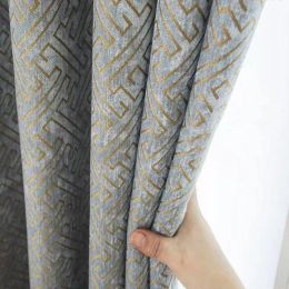 Curtains Light blue Chenille Drapes Blackout Geometric Decorative Modern Curtains for Living Room Bedroom Customise