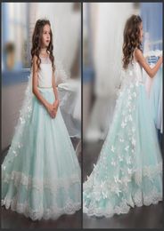 Princess Christmas Flower Girls Dresses For Weddings Sleeveless Butterfly Appliques Beautiful Girls Pageant Dress With Wrap Kids P2793077