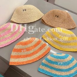 Summer Fisherman Hat Designer Striped Patchwork Hat Men Women Outgoing Casual Bucket Hat Woven Straw Hat Tourism Breathable Sun Hat