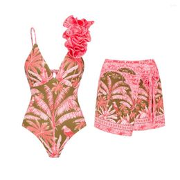 Women's Swimwear 2024 V Neck One Piece Swimsuit For Women With Skirt Bathing Suit Monokini Beach Bodysuit Wear