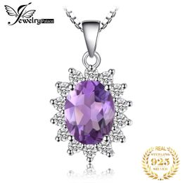 JewelryPalace 17ct Diana Natural Amethyst 925 Sterling Silver Pendant Necklace for Women Fashion Trendy Fine Jewellery No Chain 240311