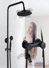 Black Rainfall Shower Set Single Handle Swivel Waterfall Spout Bath Shower Mixer Faucet Brass Hand Shower Height Adjustab3252763
