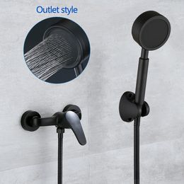 Bathroom Shower Set Matte Black Bath Faucet Mixer Tap Cold Water With Highpressure Head Wall Mounted 240314