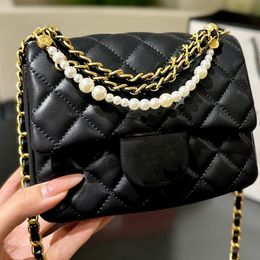 Luxury Designer Quilted Pearl Chain Crossbody Bag Tote Famous French Brand Genuine Leather Fashion Diamond Lattice Bag High Quality Large Capacity Shoulder Bag
